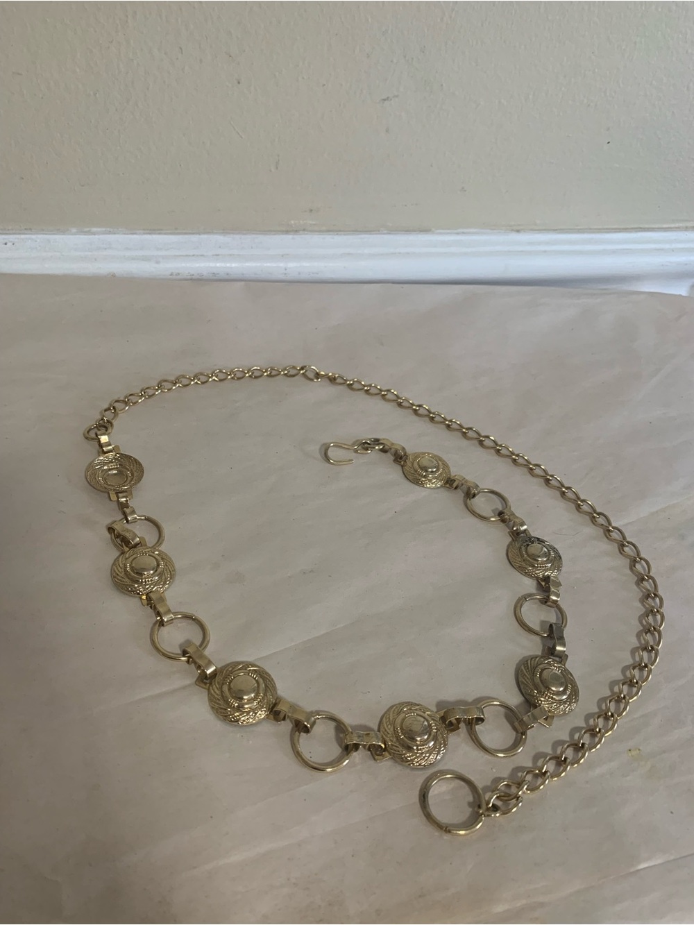Vintage Gold Chain Belt Medallion Dangle Waist Hip Chain Adjustable 38”Clasp